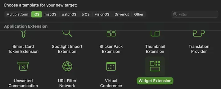 Widget selection