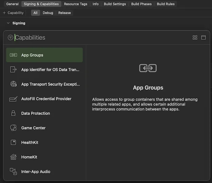 Adding App Groups