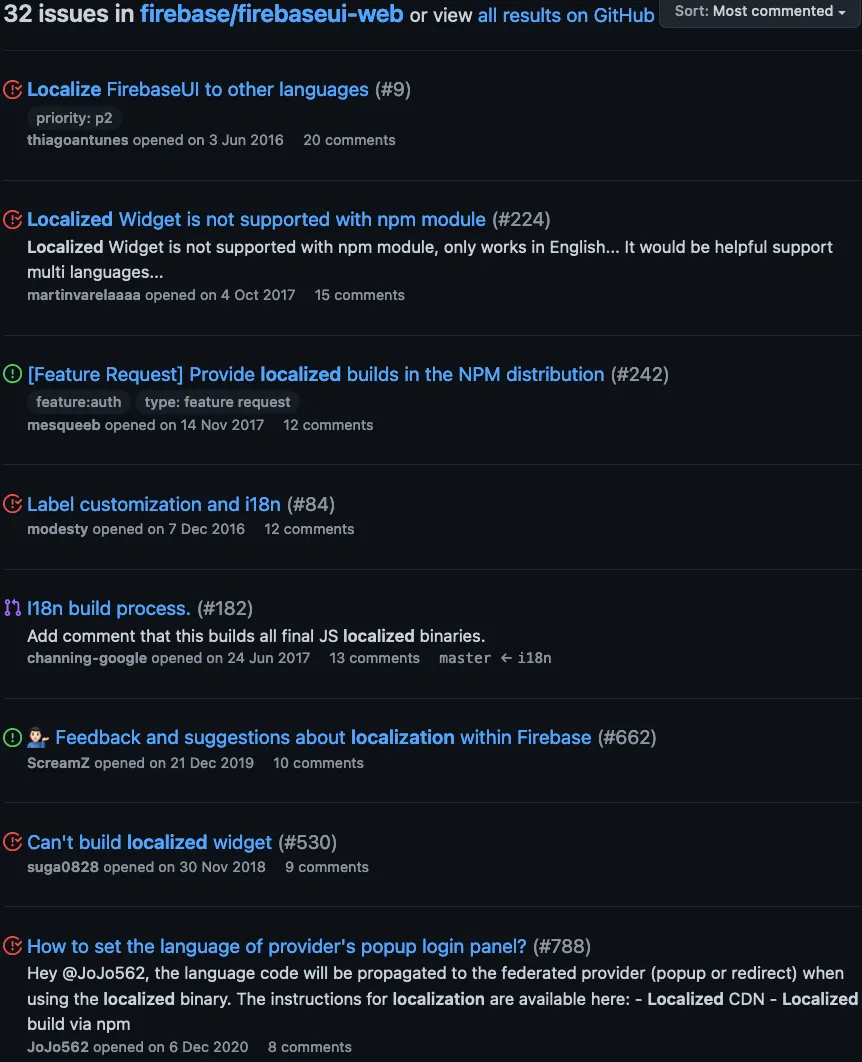 Issues related to localization of firebaseui