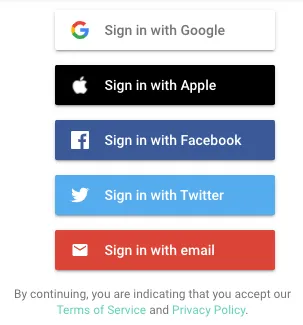 Rendered UI of default firebaseui npm package
