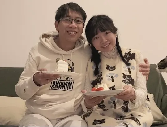 Image of my wife Elaine with me, celebrating my birthday