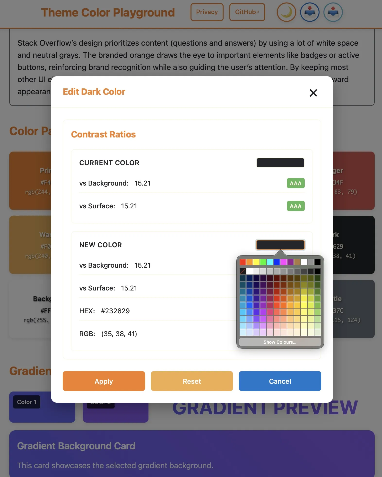 Colour picker and palette controls
