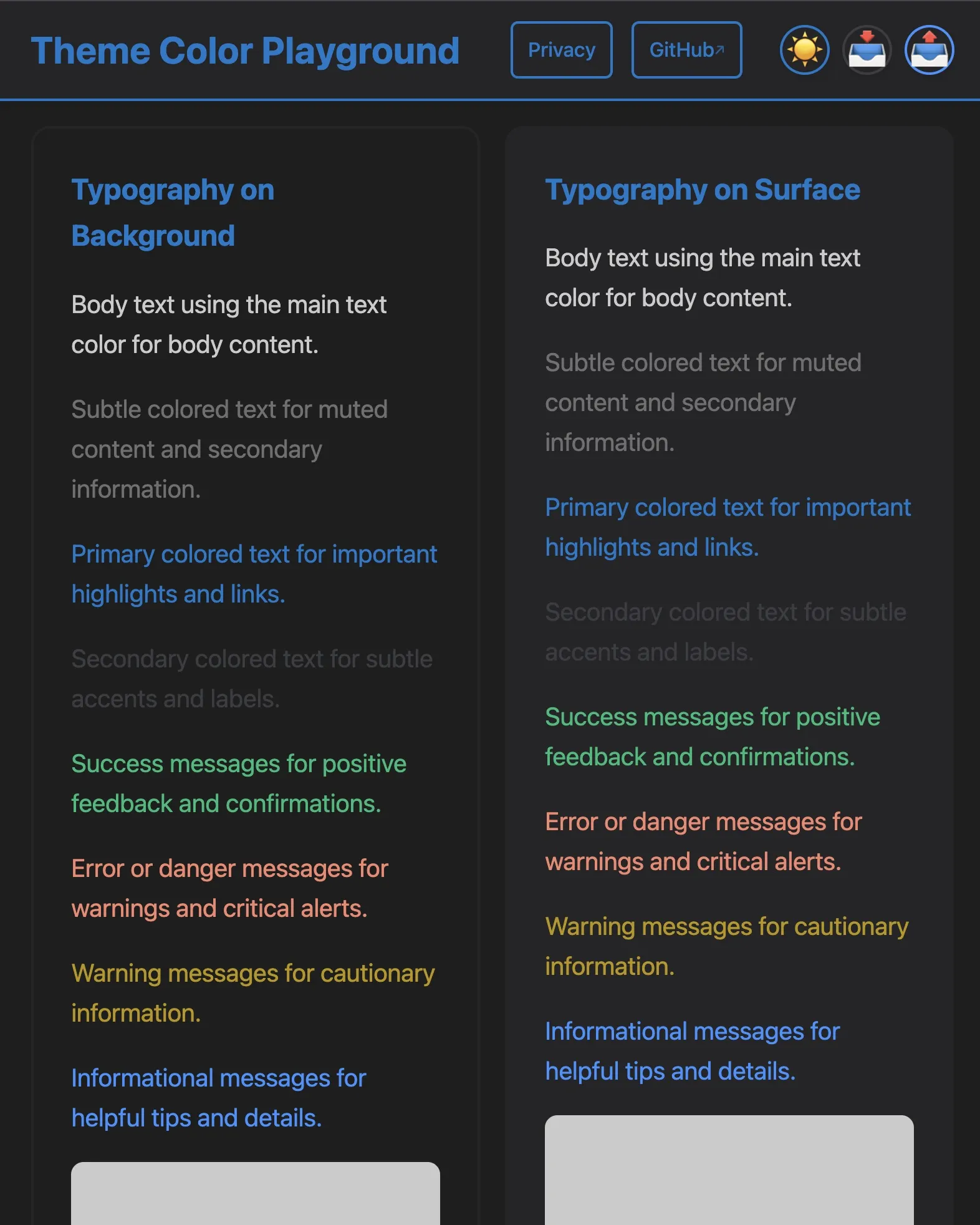 Light and dark user interface preview